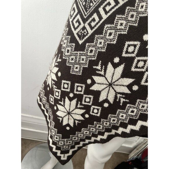 Peruvian Brown Aztec Cape Large Native Wool Blend Fitted Turtleneck Poncho - Picture 5 of 9